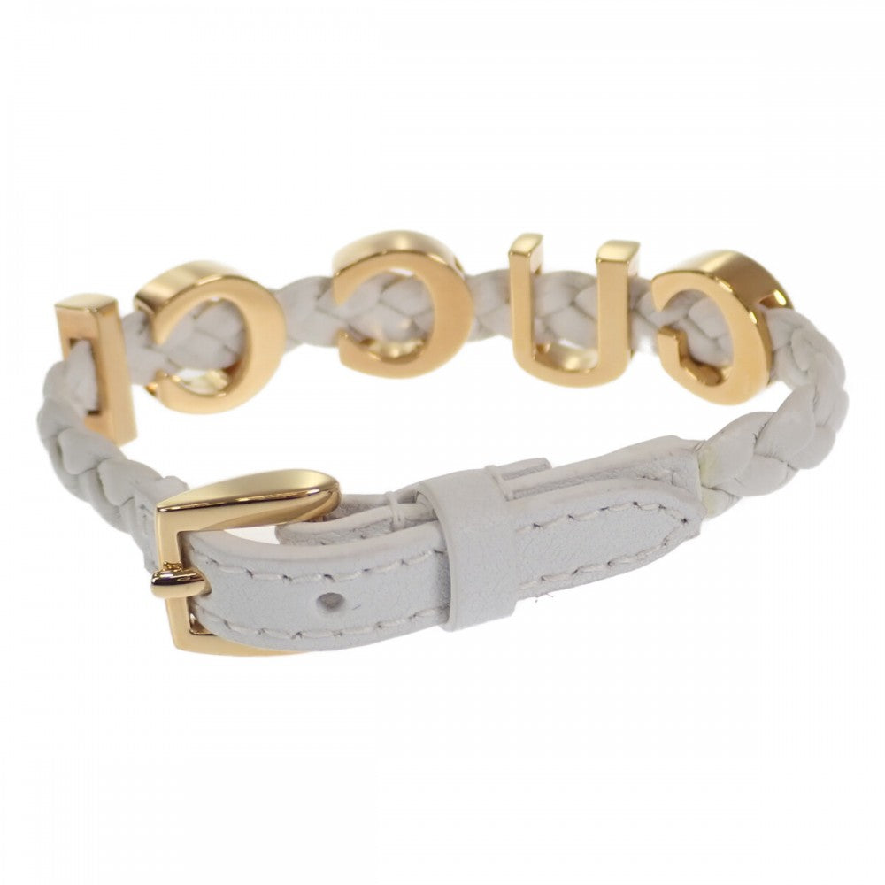 グッチ GUCCI 編み込み 684631_IAAA1_8078 ブレスレット レザー ホワイト ゴールド サイズS レディース【中古】【Aランク】