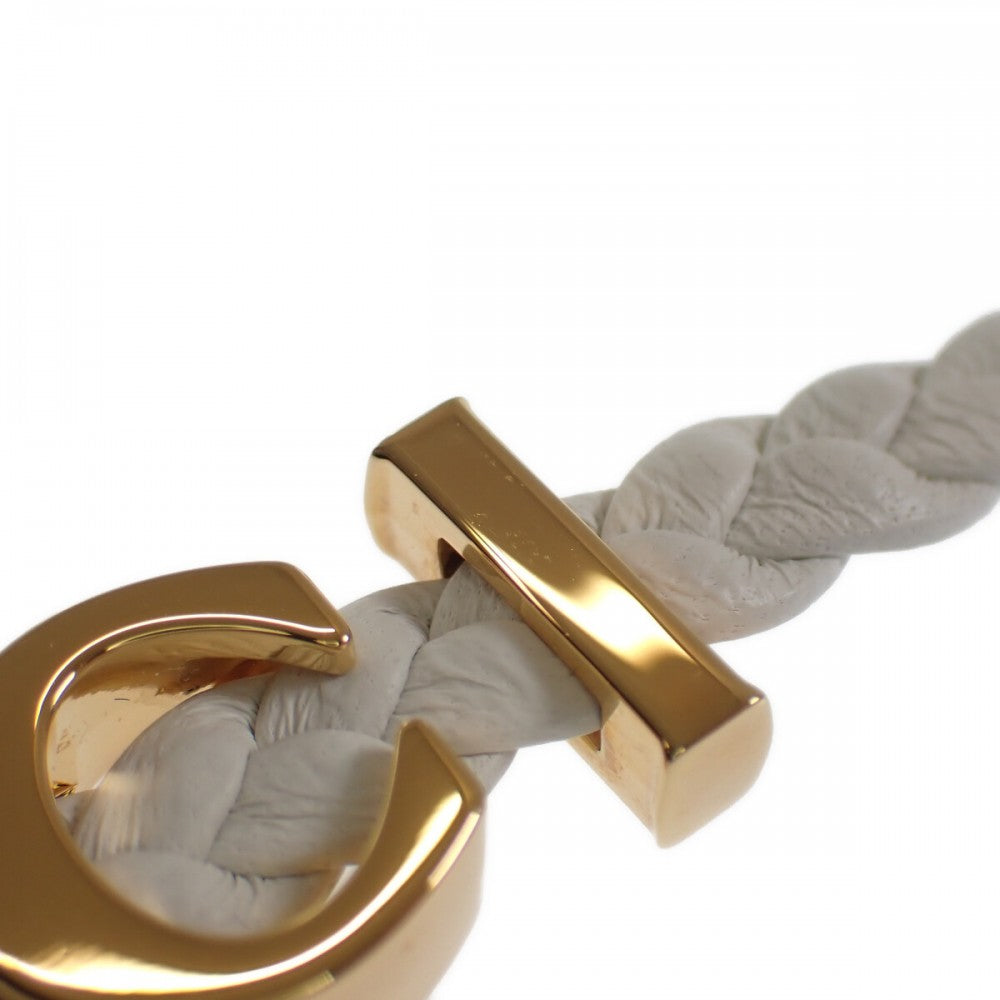 グッチ GUCCI 編み込み 684631_IAAA1_8078 ブレスレット レザー ホワイト ゴールド サイズS レディース【中古】【Aランク】