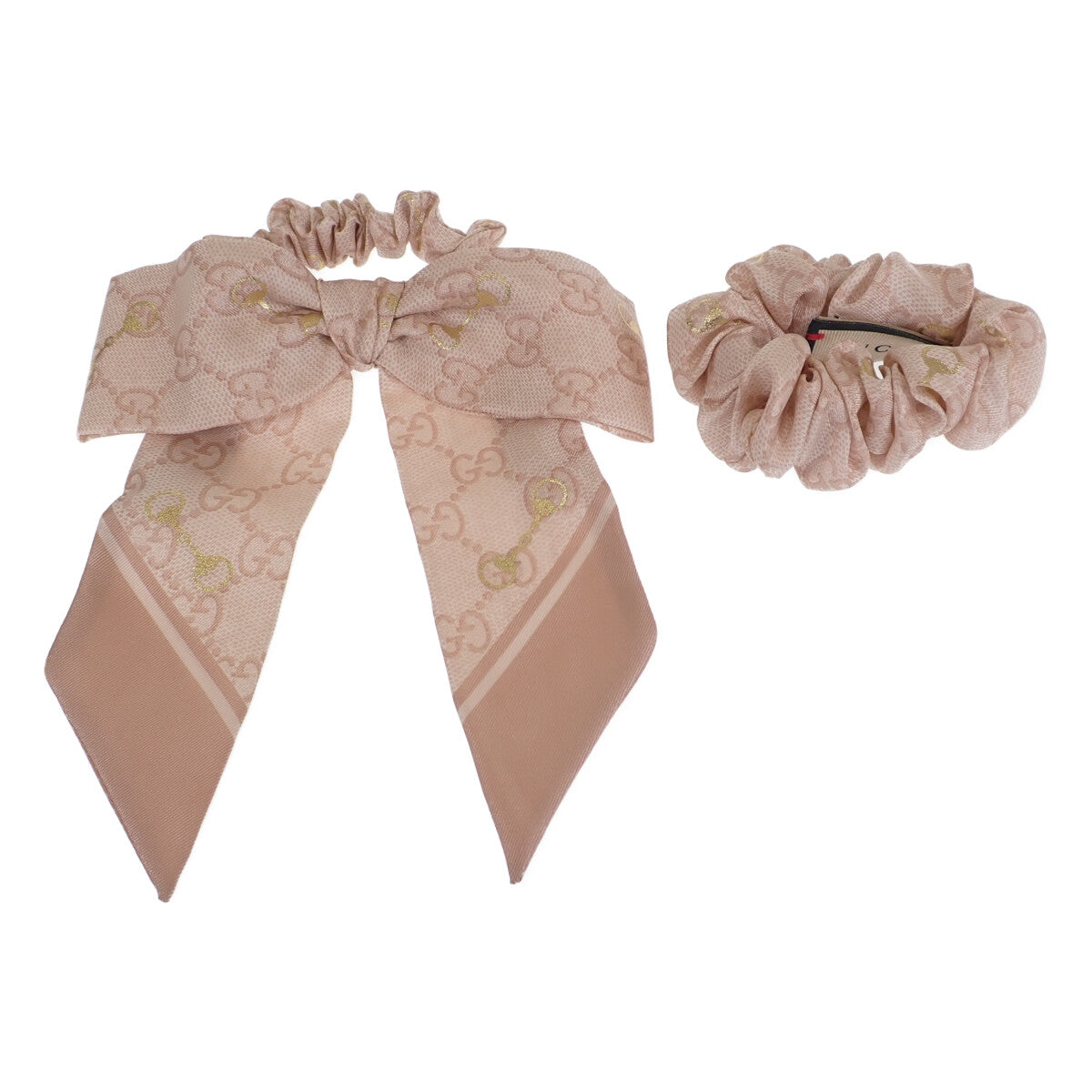 グッチ GUCCI GGシルク シュシュ 2個セット 770292_3G001_5878 ヘアアクセサリー シルク ピンク アイボリー レディース【中古】【Sランク】