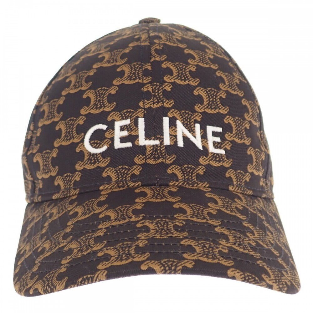 セリーヌ CELINE トリオンフモノグラム ベースボール S 2AUA1731O キャップ コットン ブラウン レディース【中古】【Aランク】