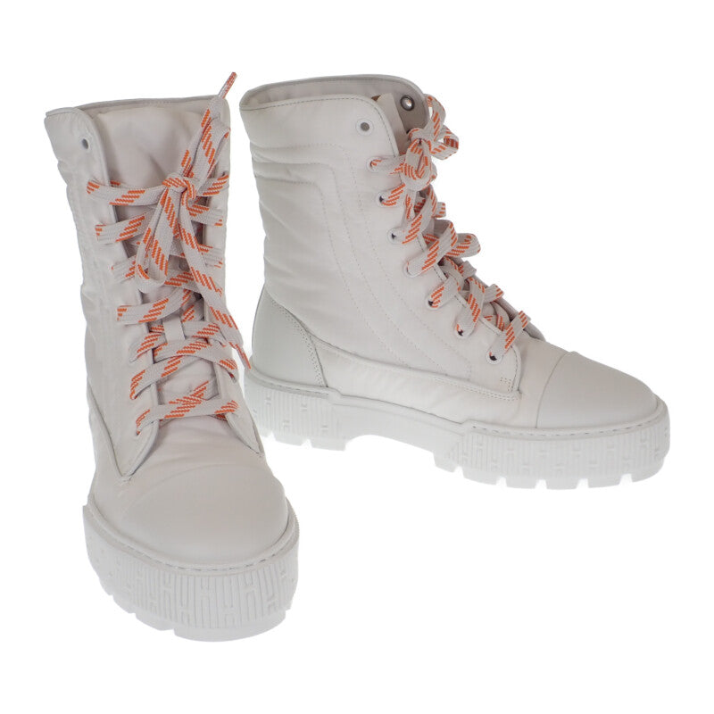 エルメス HERMES フレッシュ アンクルブーツ ハイカット シューズ 38 H222052Z_90370 スニーカー カーフ キルティングパラシュートファブリック ホワイト レディース【中古】【Sランク】