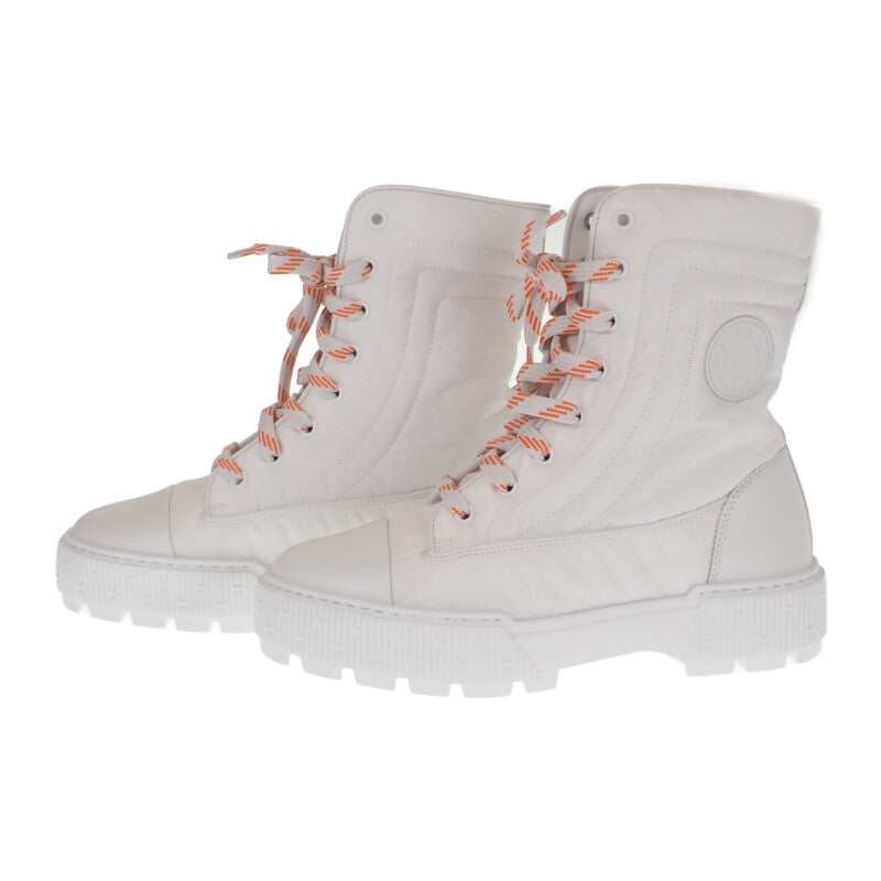 エルメス HERMES フレッシュ アンクルブーツ ハイカット シューズ 38 H222052Z_90370 スニーカー カーフ キルティングパラシュートファブリック ホワイト レディース【中古】【Sランク】