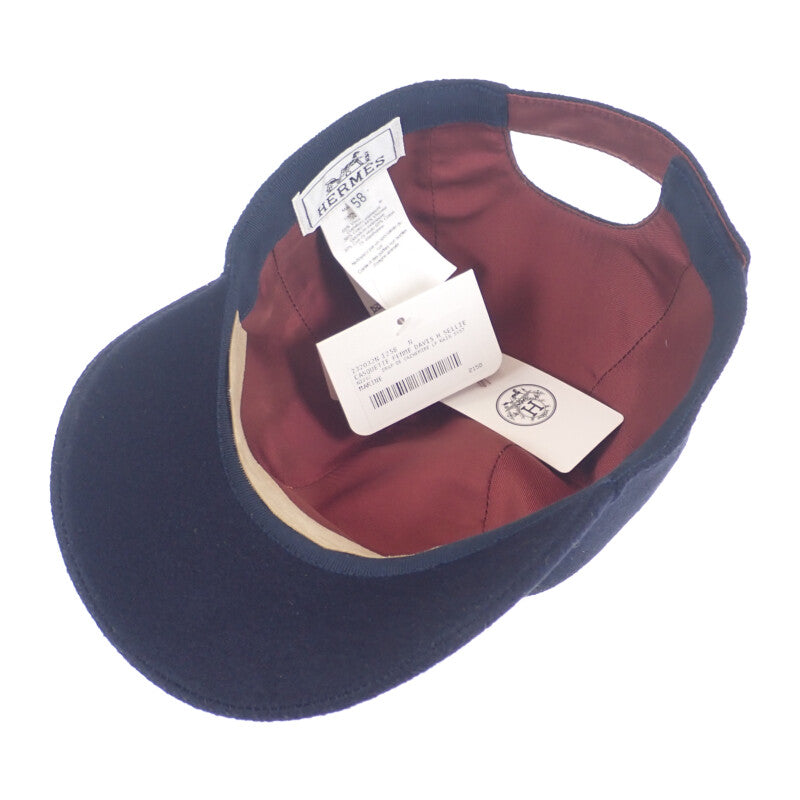 愛馬仕 HERMES DAVIS H. SERRE 鴨舌帽 23AW 58 H232032N_I258 棒球帽 喀什米爾 絲綢 人造絲 海軍藍 男款 女款【中古】【S級】