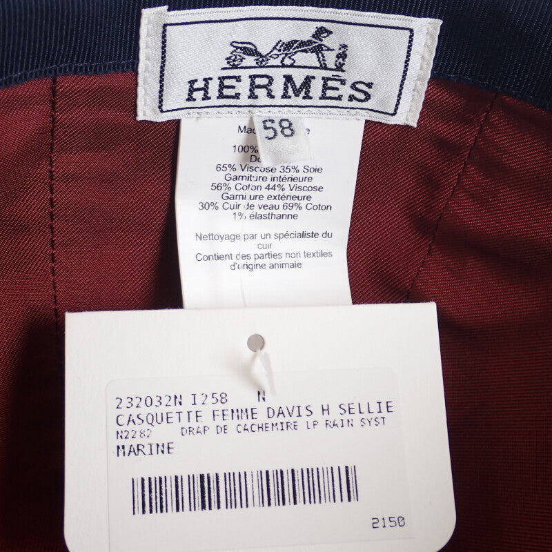 愛馬仕 HERMES DAVIS H. SERRE 鴨舌帽 23AW 58 H232032N_I258 棒球帽 喀什米爾 絲綢 人造絲 海軍藍 男款 女款【中古】【S級】
