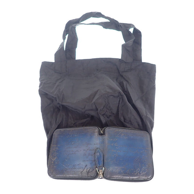 ベルルッティ Berluti カリグラフィ エコバッグ レザー ナイロン ブルー ブラック メンズ【中古】【ABランク】
