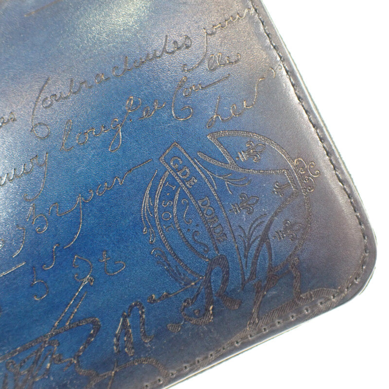 ベルルッティ Berluti カリグラフィ エコバッグ レザー ナイロン ブルー ブラック メンズ【中古】【ABランク】