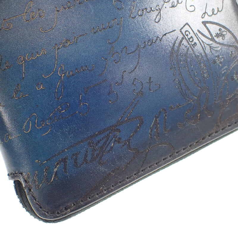 ベルルッティ Berluti カリグラフィ エコバッグ レザー ナイロン ブルー ブラック メンズ【中古】【ABランク】