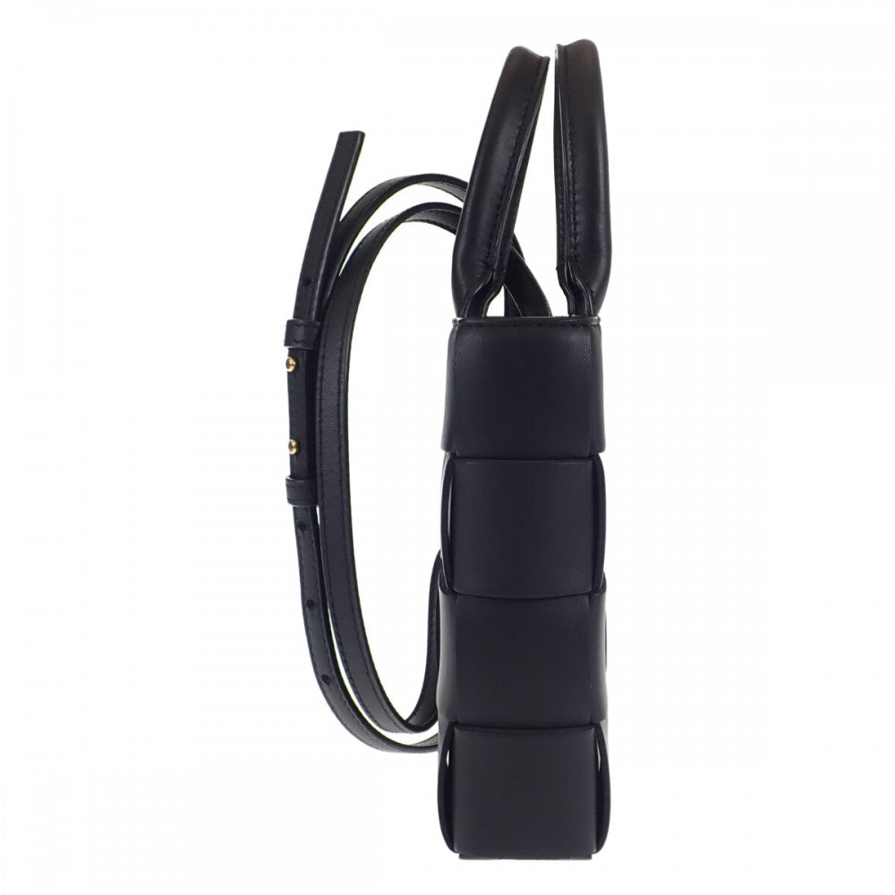 ボッテガヴェネタ BOTTEGA VENETA ミニ カセットトート 747755_VMAY1_8425 2WAYバッグ ラムスキン ブラック レディース【中古】【SAランク】