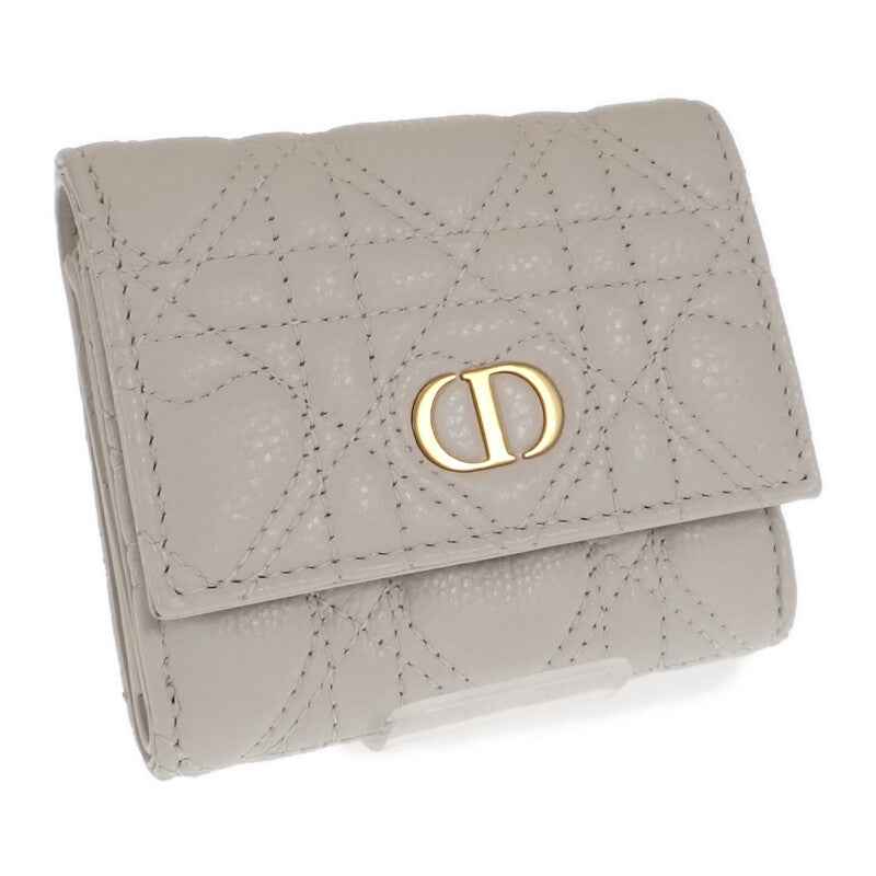 ディオール Dior カロ ハイビスカスウォレット S5175UNID_M030 三つ折り財布 カーフ ホワイト ゴールド金具 レディース【中古】【Aランク】
