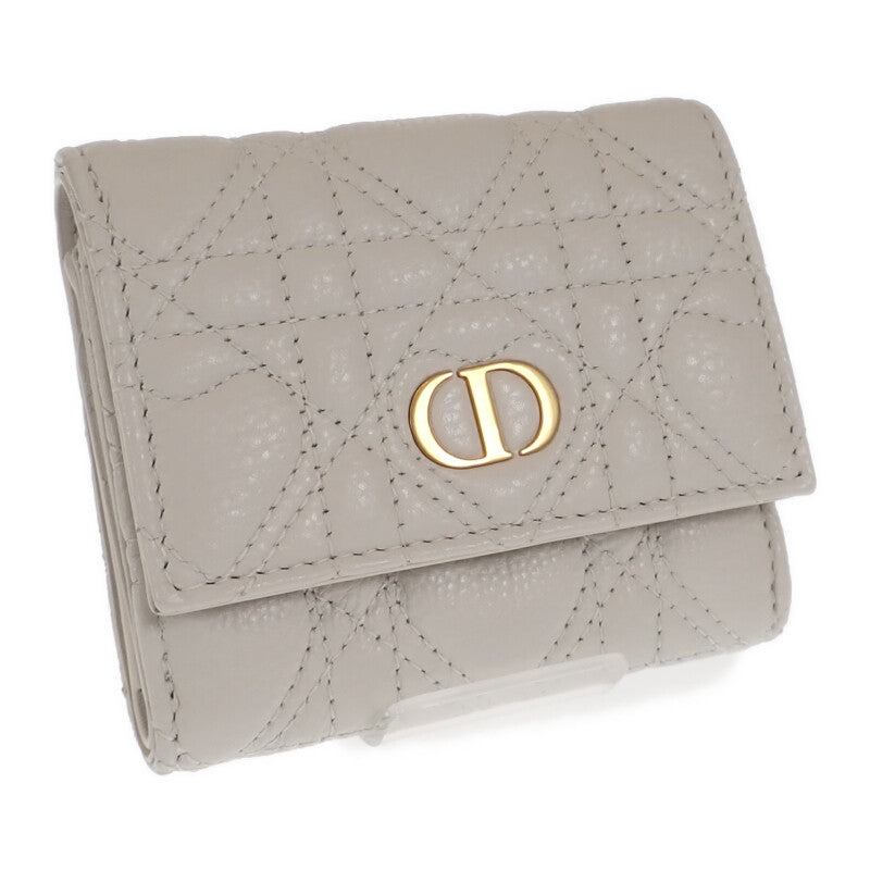 ディオール Dior カロ ハイビスカスウォレット S5175UNID_M030 三つ折り財布 カーフ ホワイト ゴールド金具 レディース【中古】【Aランク】
