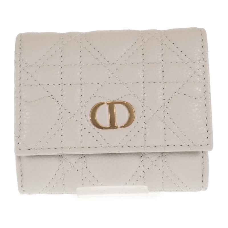 ディオール Dior カロ ハイビスカスウォレット S5175UNID_M030 三つ折り財布 カーフ ホワイト ゴールド金具 レディース【中古】【Aランク】