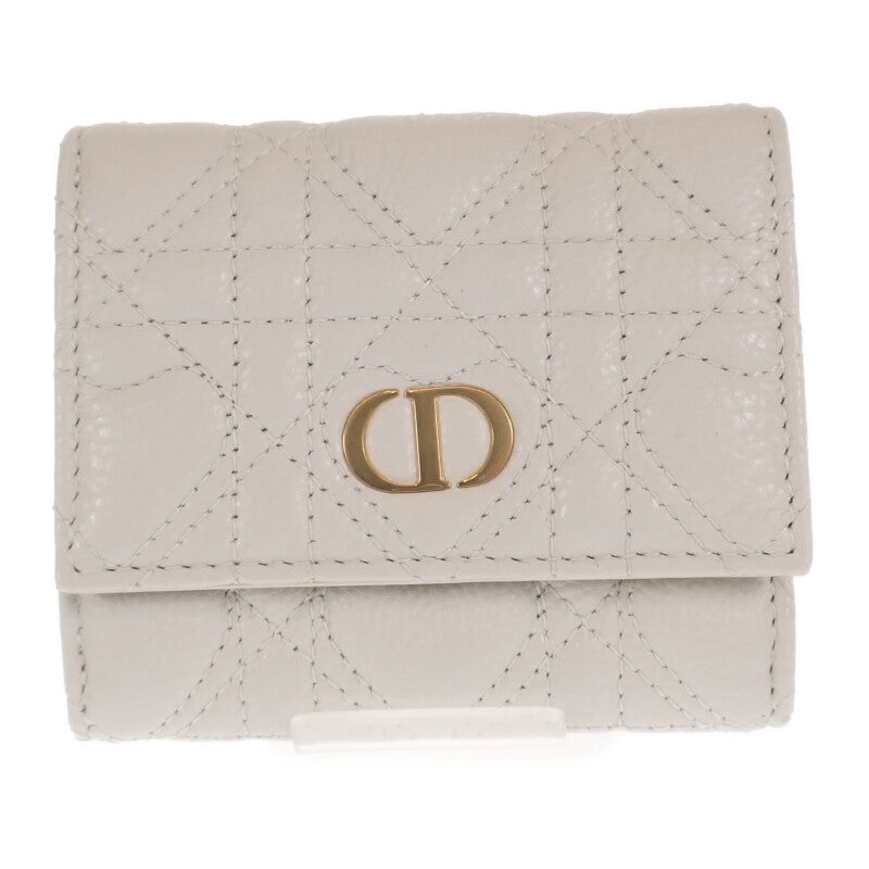 ディオール Dior カロ ハイビスカスウォレット S5175UNID_M030 三つ折り財布 カーフ ホワイト ゴールド金具 レディース【中古】【Aランク】
