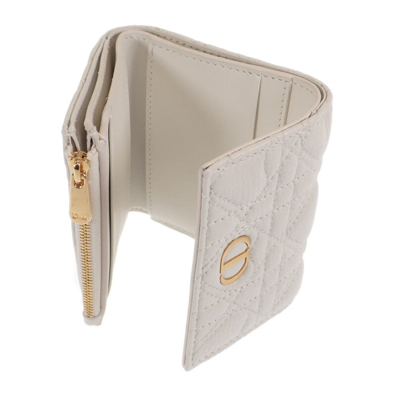 ディオール Dior カロ ハイビスカスウォレット S5175UNID_M030 三つ折り財布 カーフ ホワイト ゴールド金具 レディース【中古】【Aランク】