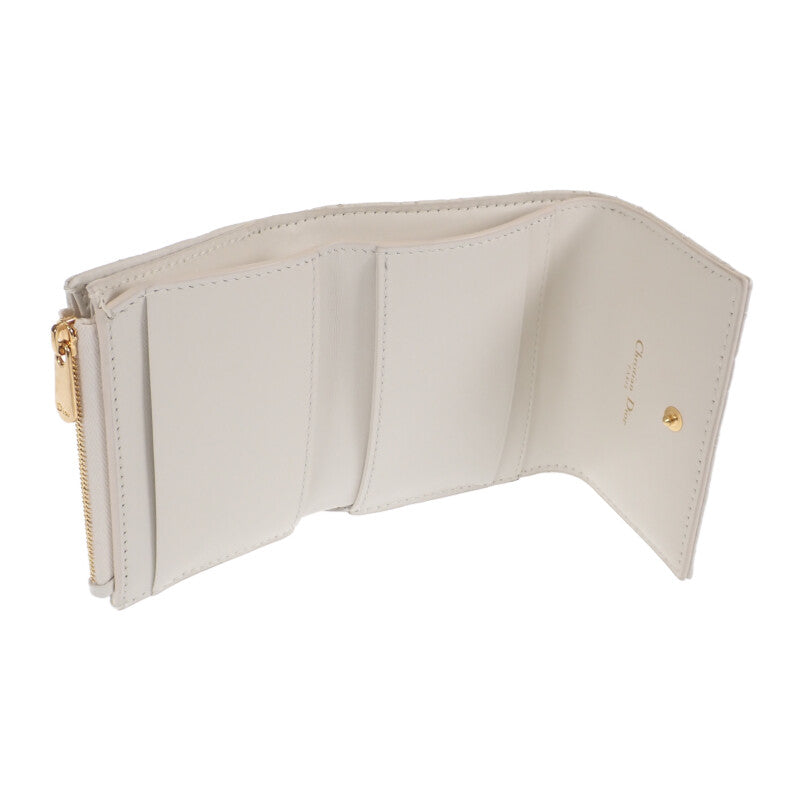 ディオール Dior カロ ハイビスカスウォレット S5175UNID_M030 三つ折り財布 カーフ ホワイト ゴールド金具 レディース【中古】【Aランク】