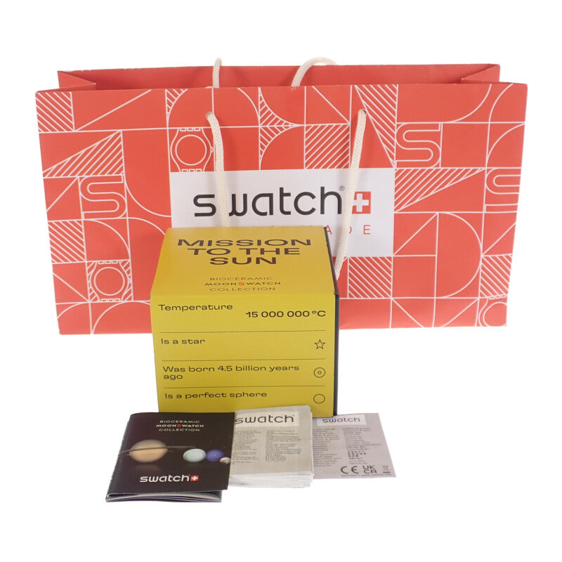 歐米茄 OMEGA SWATCH 斯沃琪 太陽系任務 SO33J100 腕錶 陶瓷 尼龍 石英 黃色錶盤 男士【中古】【A級】