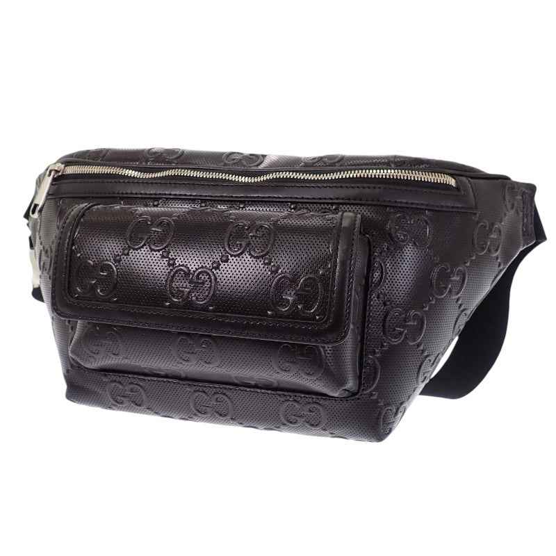 グッチ GUCCI GGエンボス ベルトバッグ 645093_1W3CN_1000 ボディバッグ レザー ブラック メンズ【中古】【Aランク】