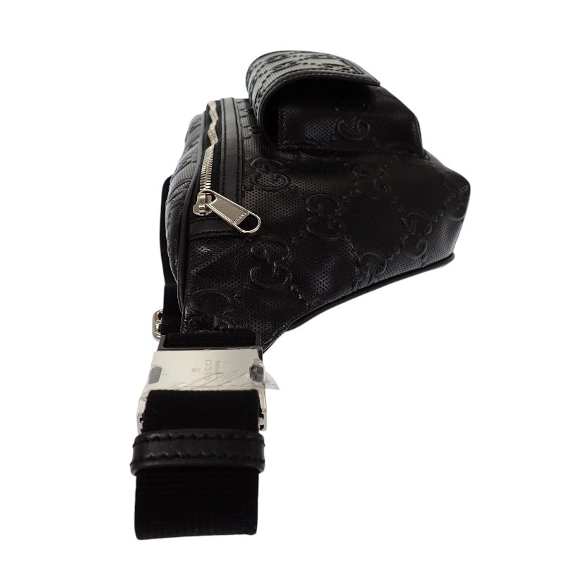 グッチ GUCCI GGエンボス ベルトバッグ 645093_1W3CN_1000 ボディバッグ レザー ブラック メンズ【中古】【Aランク】