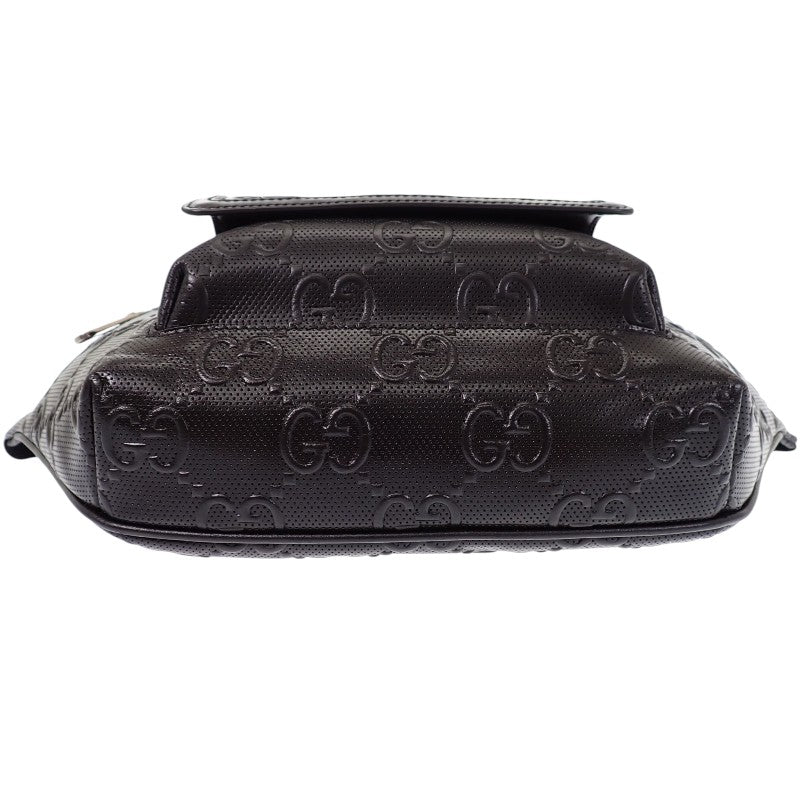 グッチ GUCCI GGエンボス ベルトバッグ 645093_1W3CN_1000 ボディバッグ レザー ブラック メンズ【中古】【Aランク】