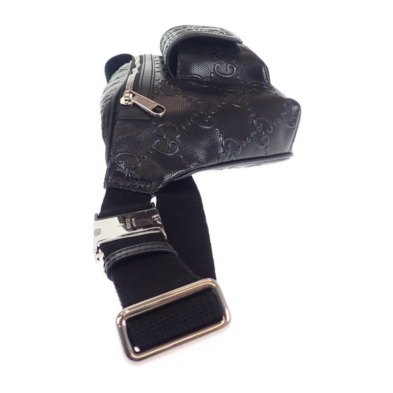 グッチ GUCCI GGエンボス ベルトバッグ 645093_1W3CN_1000 ボディバッグ レザー ブラック メンズ【中古】【Aランク】