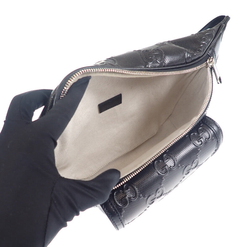 グッチ GUCCI GGエンボス ベルトバッグ 645093_1W3CN_1000 ボディバッグ レザー ブラック メンズ【中古】【Aランク】