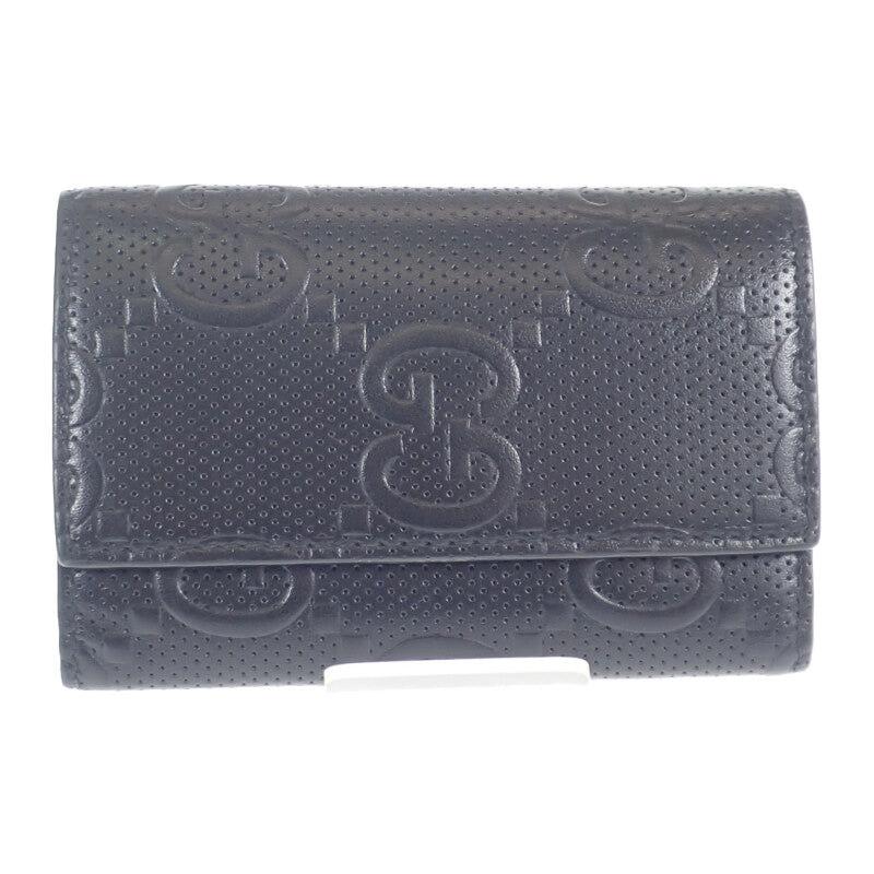 グッチ GUCCI GGエンボス 6連 625565_1W3AN_1000 キーケース レザー ブラック シルバー金具 メンズ レディース【中古】【ABランク】