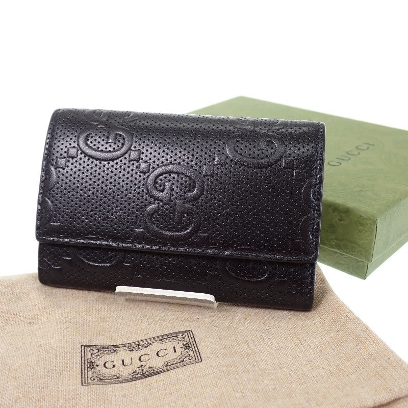 グッチ GUCCI GGエンボス 6連 625565_1W3AN_1000 キーケース レザー ブラック シルバー金具 メンズ レディース【中古】【ABランク】