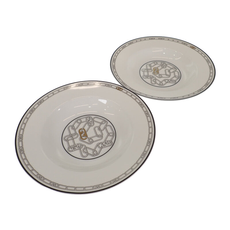 フェンディ FENDI オーロックプレート 2枚セット 7AC046 食器 ポーセリン ホワイト レディース【中古】【Sランク】