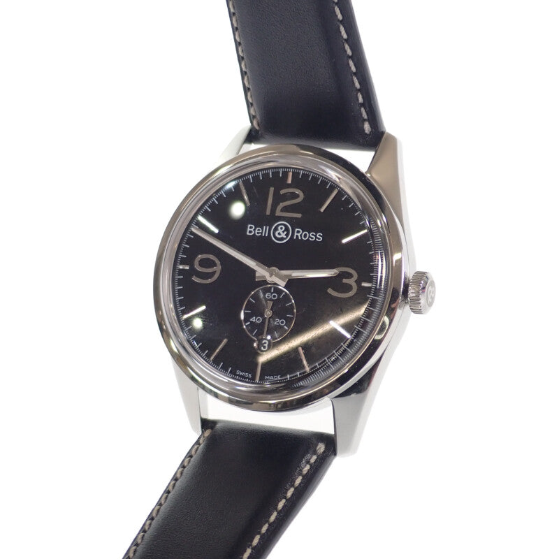 ベル&ロス Bell&Ross BR123 ヴィンテージOB オフィサー BRG123-BL-ST/SCR 腕時計 ステンレススチール レザー ブラック 自動巻き ブラック文字盤 メンズ【中古】【Aランク】