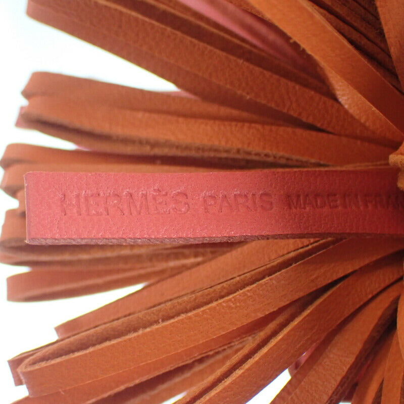 愛馬仕 HERMES Carmen 雙色包包吊飾 羊皮 玫瑰粉 罌粟橘 女士【中古】【A級品】