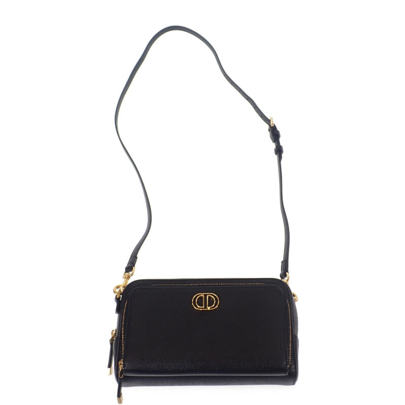 Dior Caro Double Pouch S7431UBAE Shoulder Bag Leather Black Women's【Used】【A rank】