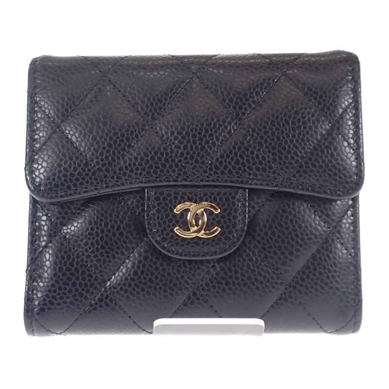シャネル CHANEL クラシックスモール フラップウォレット AP0231_Y01864_C3906 三つ折り財布 キャビアスキン ブラック ゴールド金具 レディース【中古】【SAランク】