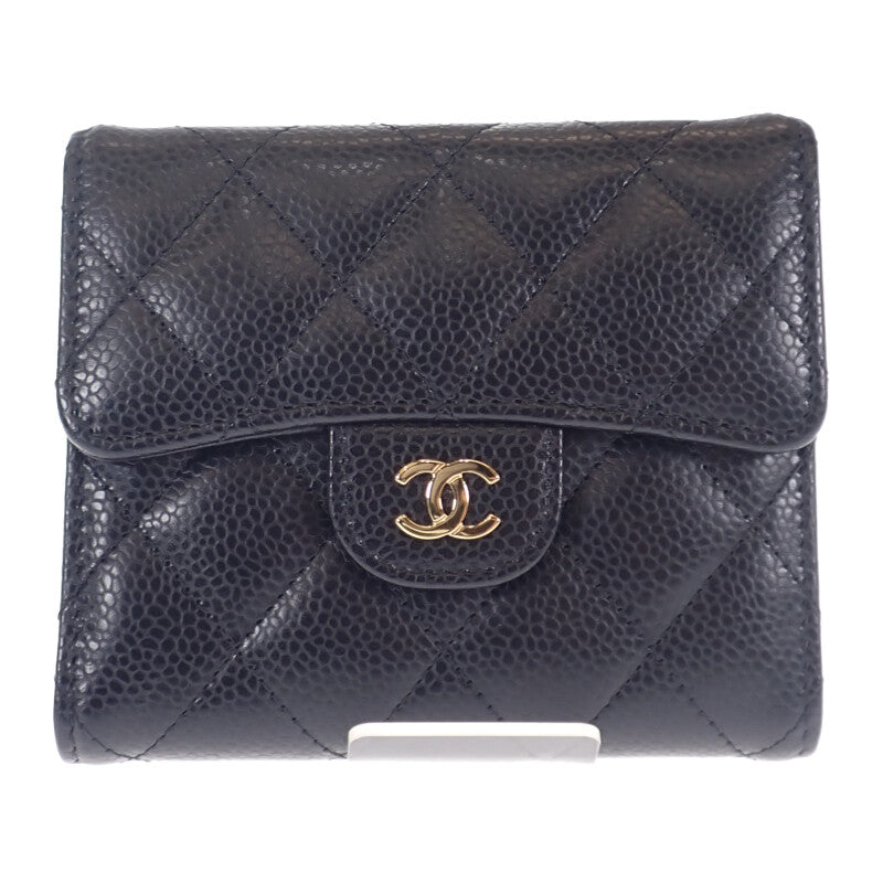 シャネル CHANEL クラシックスモール フラップウォレット AP0231_Y01864_C3906 三つ折り財布 キャビアスキン ブラック ゴールド金具 レディース【中古】【SAランク】