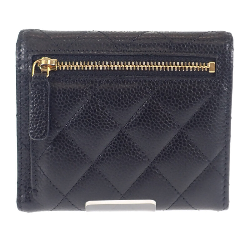 シャネル CHANEL クラシックスモール フラップウォレット AP0231_Y01864_C3906 三つ折り財布 キャビアスキン ブラック ゴールド金具 レディース【中古】【SAランク】