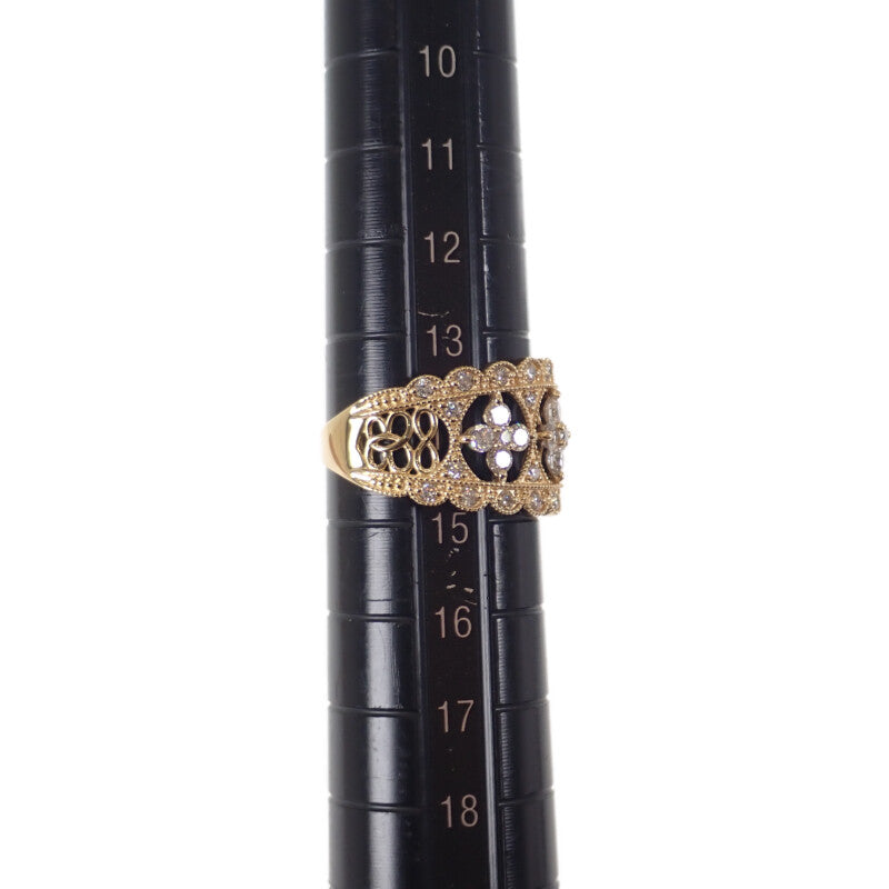 デザインジュエリー フラワー 14号 リング K18イエローゴールド ダイヤモンド レディース【中古】【Aランク】