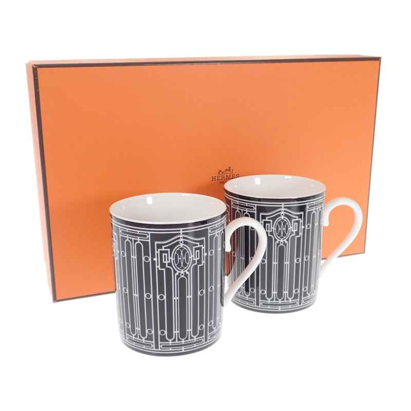 エルメス HERMES アッシュデコ ペアカップ 2客セット 食器 洋食器 マグカップ ポーセリン ブラック【中古】【Sランク】