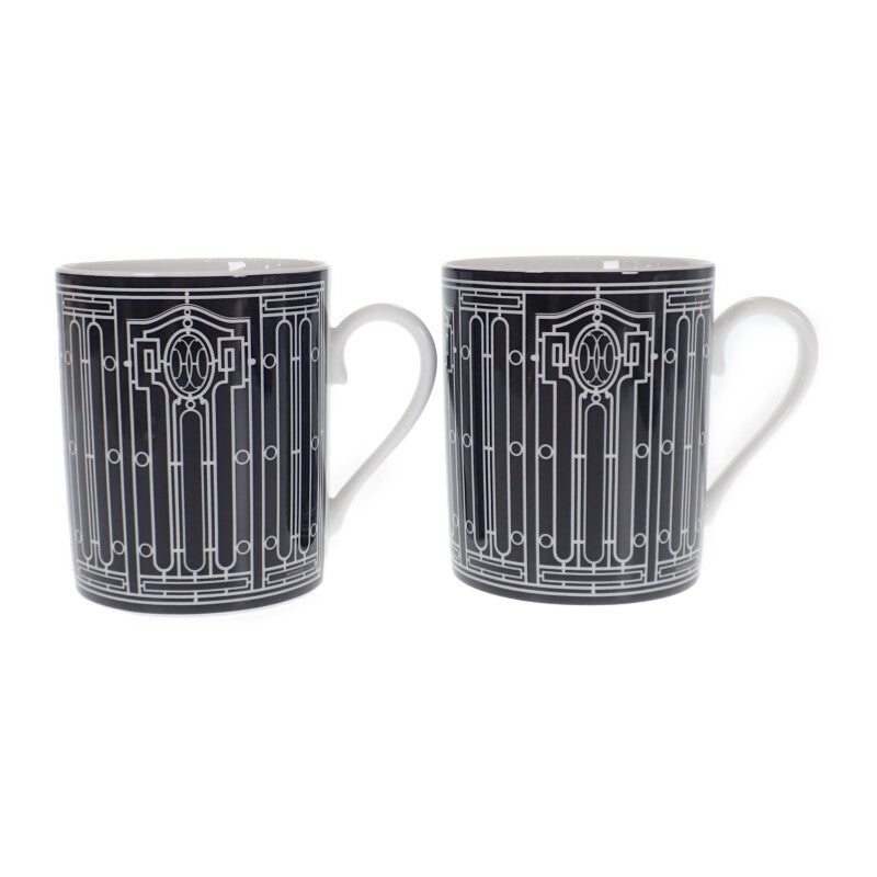 愛馬仕 HERMES H Deco 馬克對杯 2入組 餐具 西式餐具 馬克杯 陶瓷 黑色【中古】【S級】