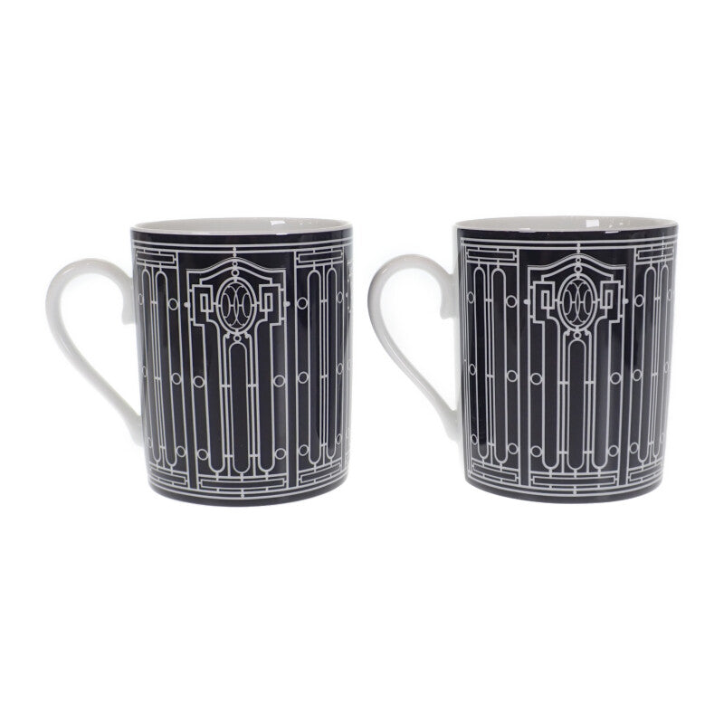 エルメス HERMES アッシュデコ ペアカップ 2客セット 食器 洋食器 マグカップ ポーセリン ブラック【中古】【Sランク】