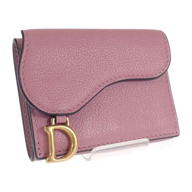 ディオール Dior サドル コンパクトウォレット S5653CCEH 三つ折り財布 ゴートスキン ラベンダー レディース【中古】【Aランク】