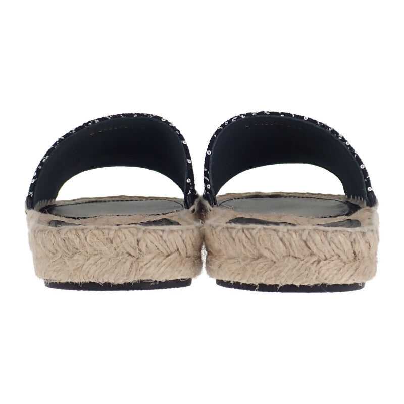 シャネル CHANEL エスパドリーユ ミュール G45590_B15919_NV733 サンダル ラムスキン ツイード ブラック #38C レディース【中古】【Sランク】