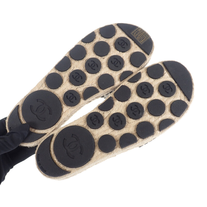 シャネル CHANEL エスパドリーユ ミュール G45590_B15919_NV733 サンダル ラムスキン ツイード ブラック #38C レディース【中古】【Sランク】