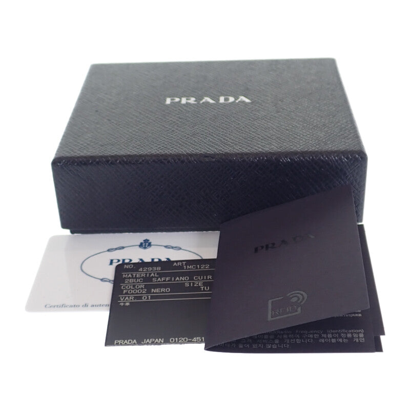 PRADA 普拉達 Saffiano 皮夾式卡片套 1MC122_QWA_F0002 黑色皮革 金色金屬配件 女士【二手】【A級】