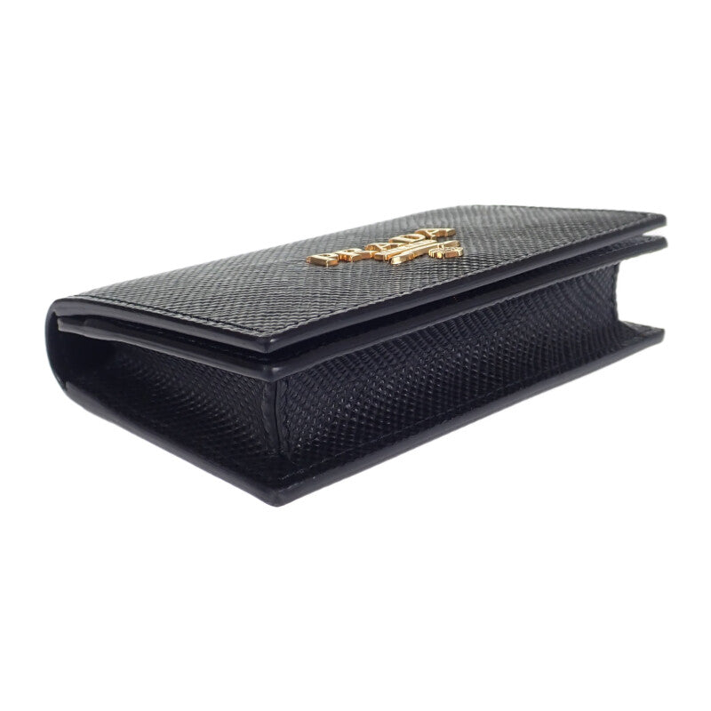 PRADA 普拉達 Saffiano 皮夾式卡片套 1MC122_QWA_F0002 黑色皮革 金色金屬配件 女士【二手】【A級】