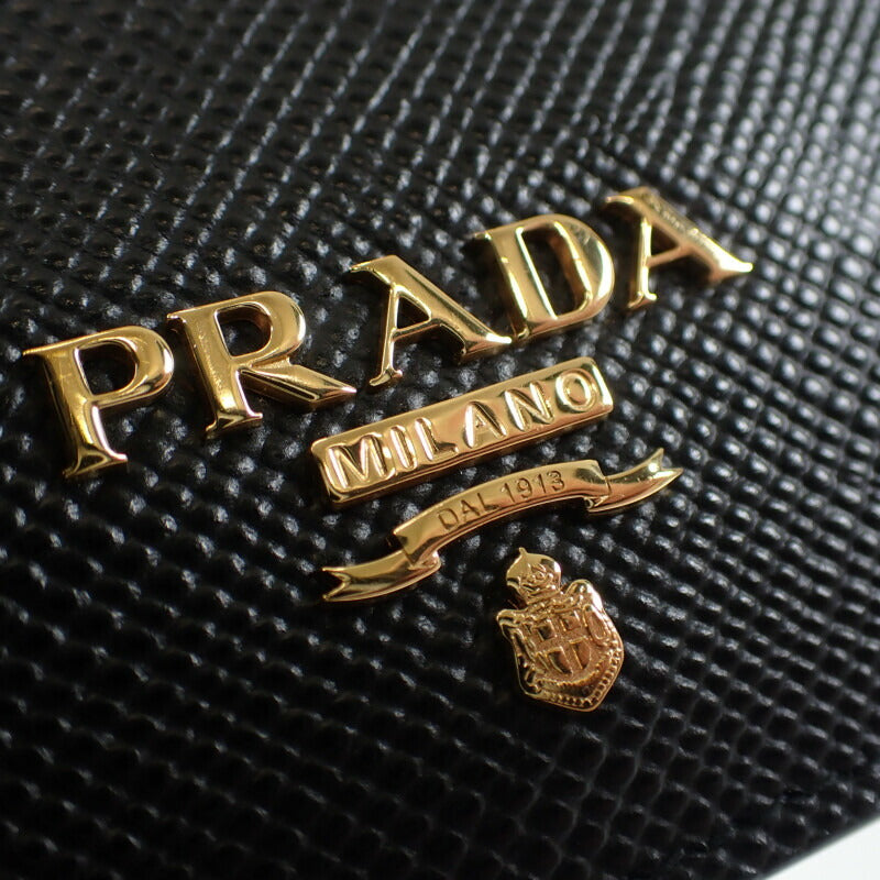 PRADA 普拉達 Saffiano 皮夾式卡片套 1MC122_QWA_F0002 黑色皮革 金色金屬配件 女士【二手】【A級】