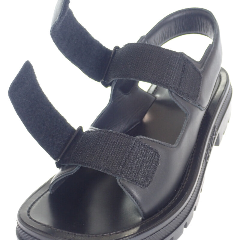 セリーヌ CELINE LEO ベルクロストラップ 345663338C.38NO サンダル カーフスキン ブラック 39 レディース【中古】【Sランク】