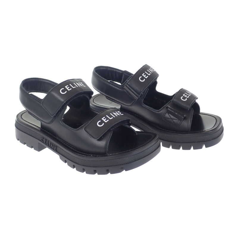 セリーヌ CELINE LEO ベルクロストラップ 345663338C.38NO サンダル カーフスキン ブラック 39 レディース【中古】【Sランク】