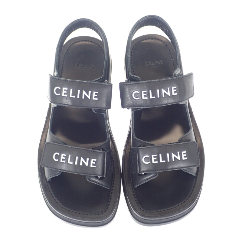 セリーヌ CELINE LEO ベルクロストラップ 345663338C.38NO サンダル カーフスキン ブラック 39 レディース【中古】【Sランク】