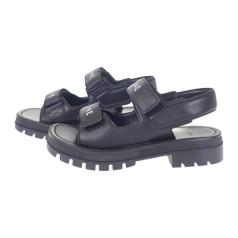 セリーヌ CELINE LEO ベルクロストラップ 345663338C.38NO サンダル カーフスキン ブラック 39 レディース【中古】【Sランク】