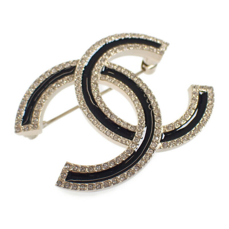 香奈兒 CHANEL COCO Mark 胸針 金屬 水晶 金色 黑色 女士【中古品】【A級】