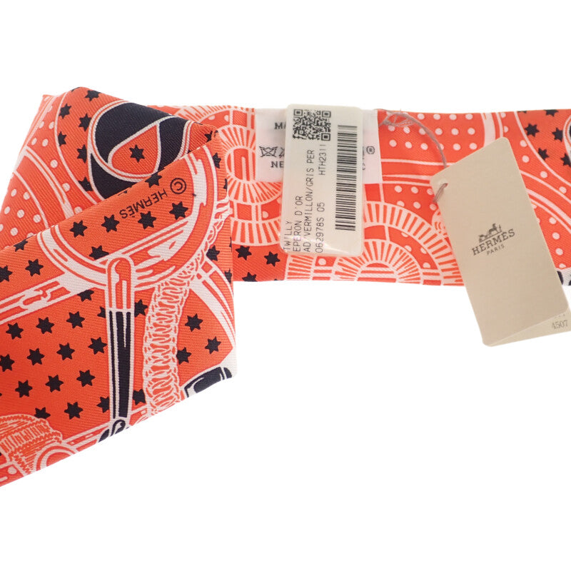 愛馬仕 HERMES Twilly Eperon d'Or Bandana 黃金馬鐙腰帶 H062978S_05 絲巾 絲綢 朱紅色 珍珠灰 女士【中古】【S級】