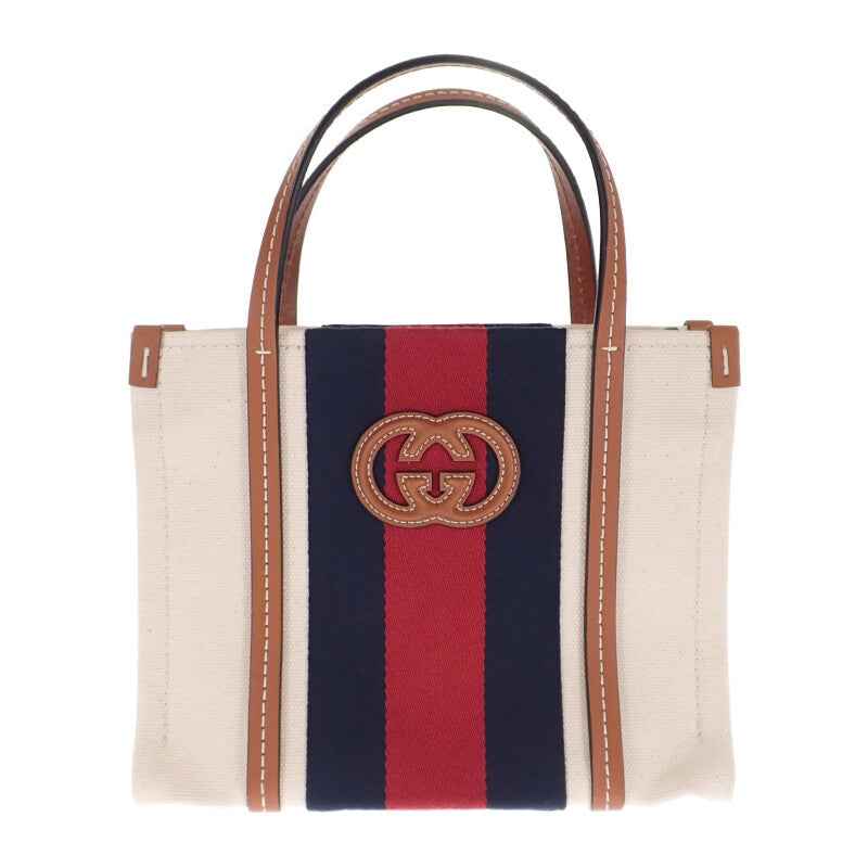 グッチ GUCCI インターロッキングG ミニトートバッグ 727735 2WAYバッグ ショルダーバッグ キャンバス レザー アイボリー ゴールド金具 レディース【中古】【Aランク】